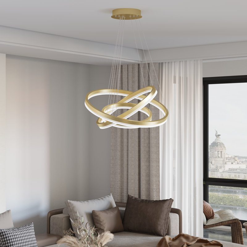Alliber 20"W Led Sprayed and Brushed Gold Aluminum Material and Acrylic Modern Chandelier Light for Living Room/Bedroom.