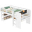 Lit mezzanine simple avec bibliothèques, boîtes et tiroirs à rangement multiple, lits mezzanine bas en bois massif avec bureau et tableau noir, sans sommier tapissier, blanc-121067024-121067025