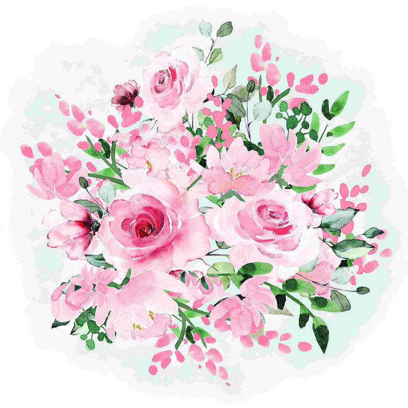 Bouquet rose - peinture sur toile tendue, H 12 po x l 12 po