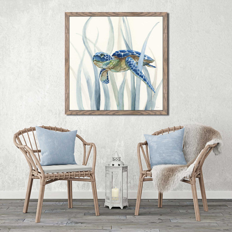 «Turtle In Seagrass II» par Nan - reproduction de peinture encadrée, H 19,5 po x l 19,5 po x P 1 po