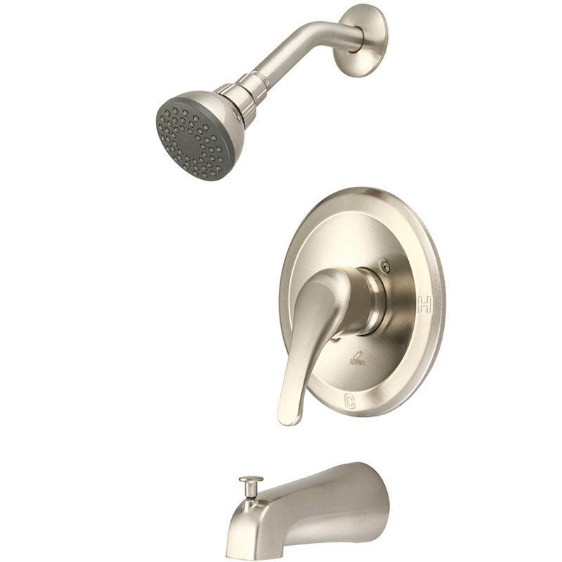 Robinet de douche et baignoire à contrôle de volume à poignée simple Elite, Nickel brossé