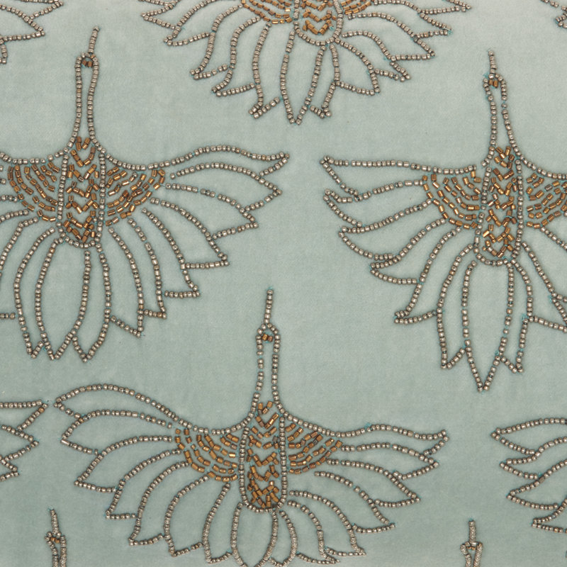 12" x 20" Celadon Green Beaded Floral Lumbar Pillow