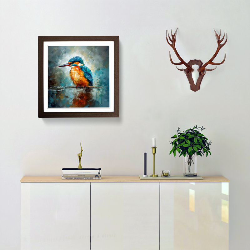 Kingfisher Impressionism No.1 - Single Picture Frame Print on Wood, Walnut