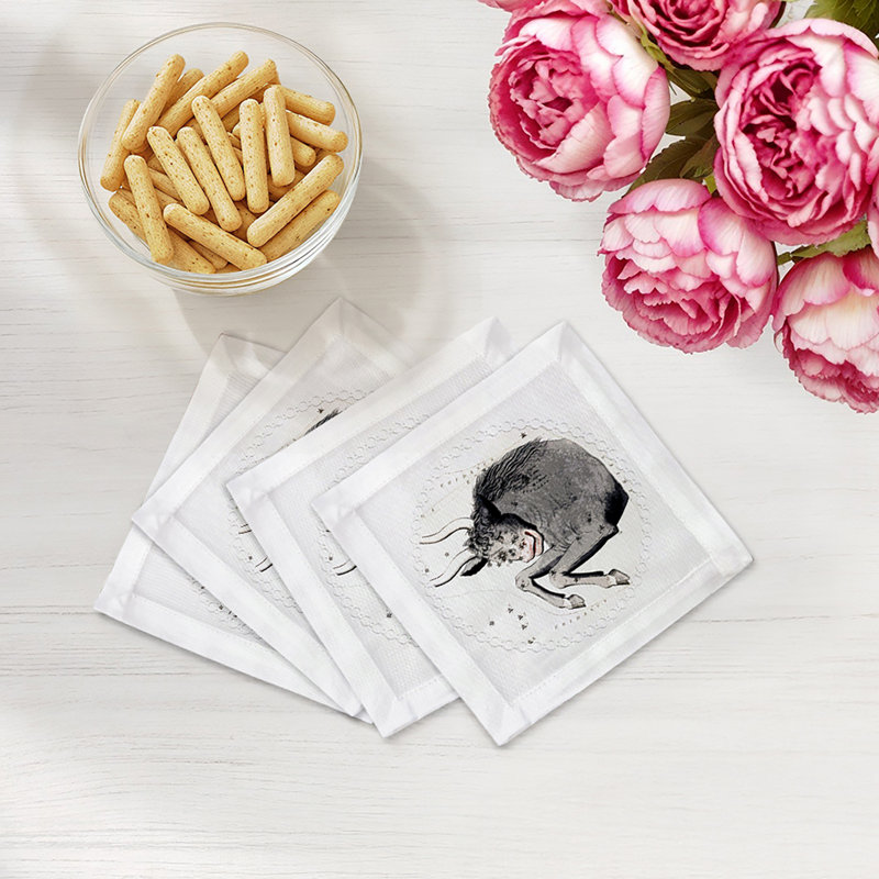 Zodiac Taurus Cotton Sateen Cocktail Napkins, White