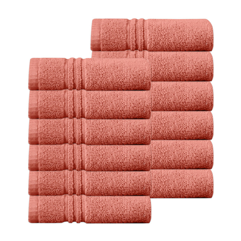 Ensemble de serviettes de bain 100% coton 100% coton Zorb Twist 500 g / m² Robbin de Home Weavers, 13 po x 13 po (12) (12 serviettes de toilette), corail