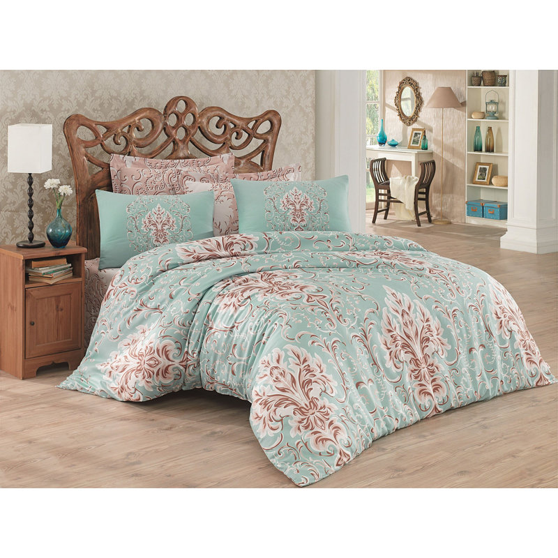 Ensemble de housse de couette 100% coton Herlinda, Housse de couette double + 1 taie d'oreiller pour