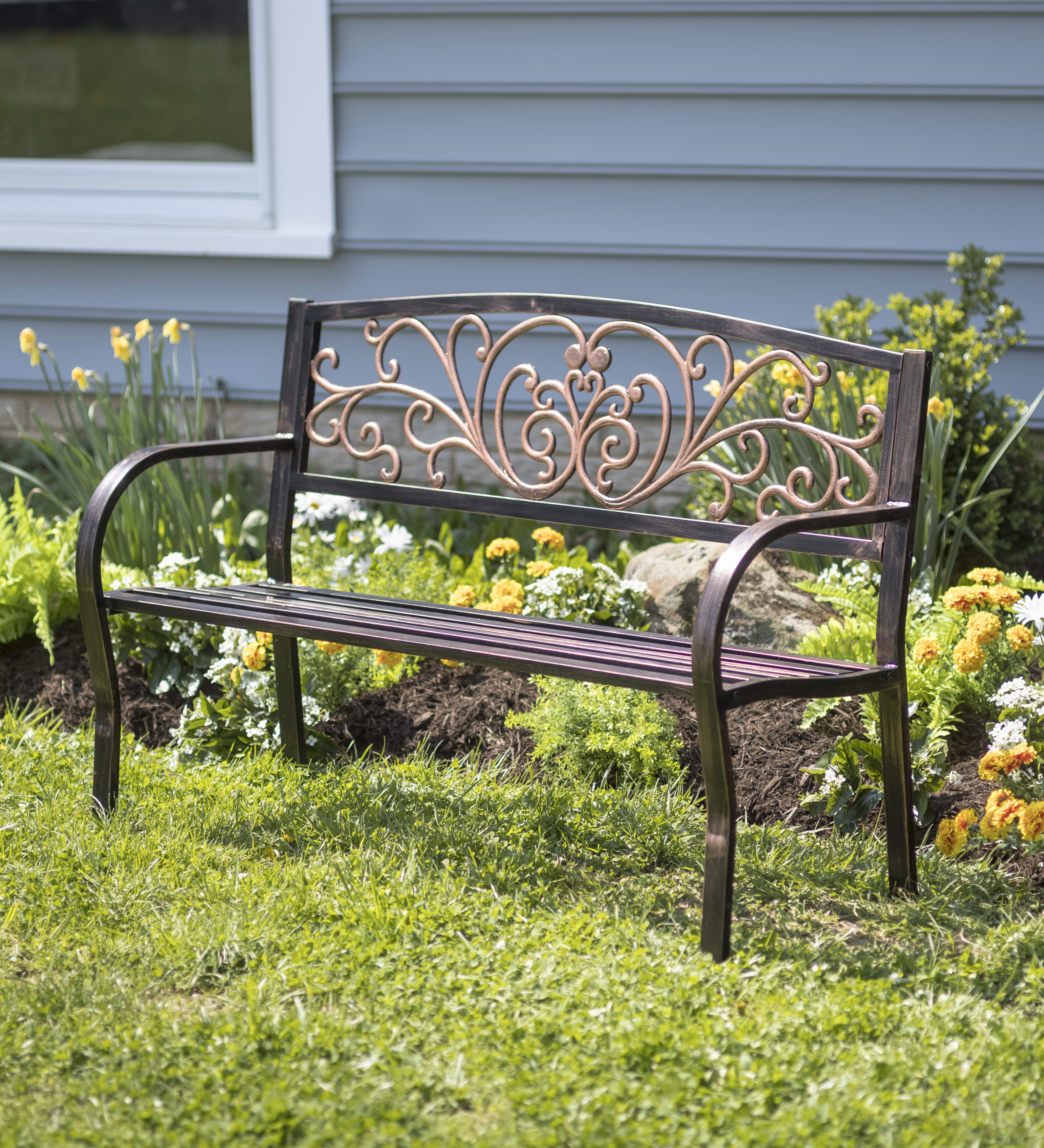 Blooming iron 2024 garden bench