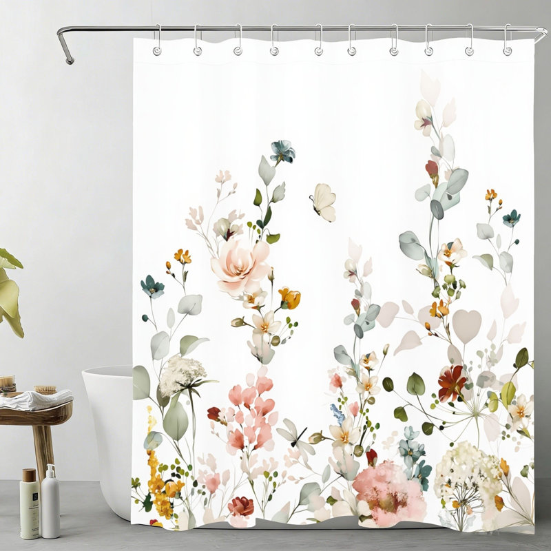 Rideau de douche doux aquarelle à motif floral doux 72 x 72 pouces