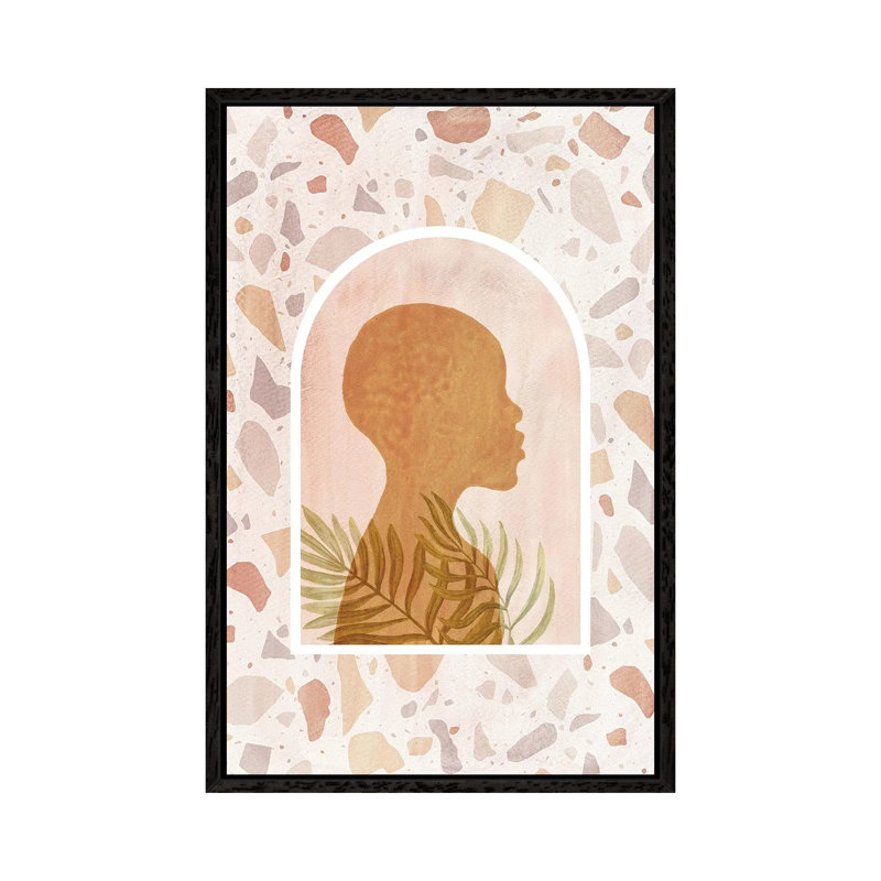African Girl And Terrazzo Pattern by Whales Way - Painting on Canvas, Black Framed, 66.04cm H x 45.72cm W x 3.81cm D