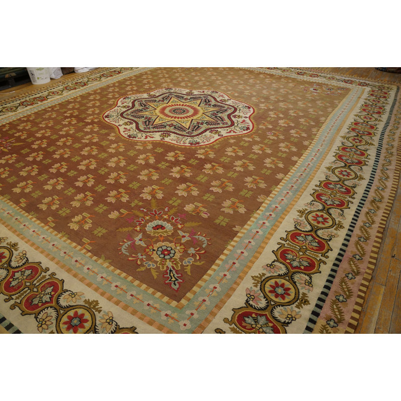 Antique Large Aubusson French Floral, Medallion Flat Weave Rug
