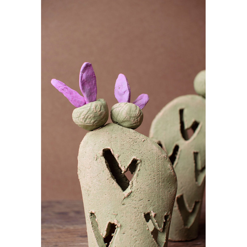  Prickly Pear Clay Luminaries Set of 2 – 11.5" Tall Rustic Candle Holders