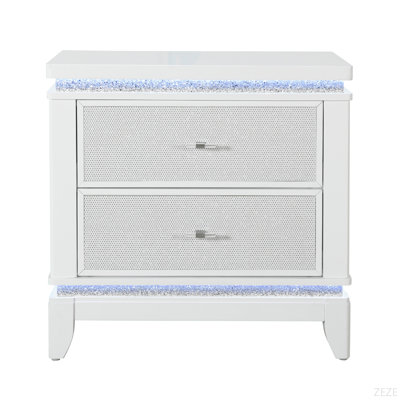 Table de chevet blanche avec glacière, USB et haut-parleur Adalid