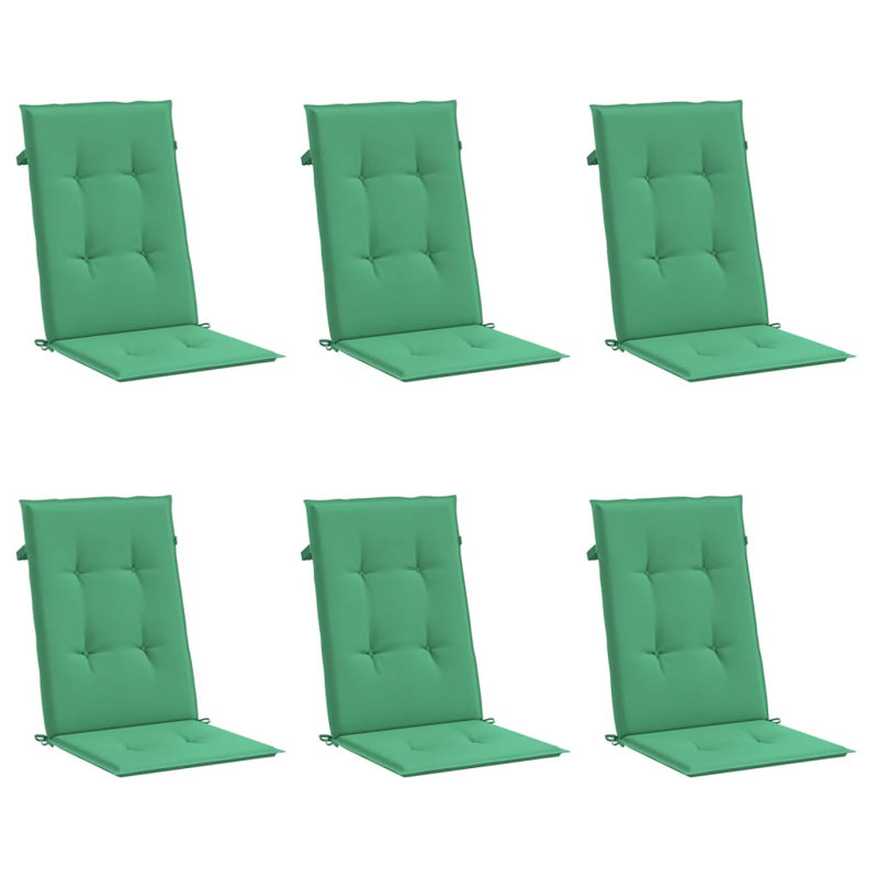 Highback Chair Cushion Set of 6 Green 100 Percent Polyester Outdoor Garden Cushions, Green