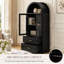 Armoire de rangement moderne et minimaliste à dessus arqué, portes en verre trempé, tablettes fixes, tiroirs, noire
