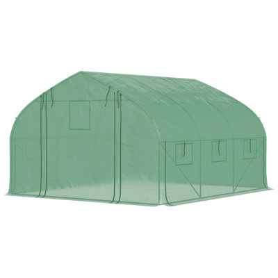 Outsunny 11.5' X 10' X 6.5' Walk-In Tunnel Greenhouse With Zippered Mesh Door, 7 Mesh Windows & Roll-Up Sidewalls, Upgraded Gardening Plant Hot House With Galvanized Steel Hoops, Green