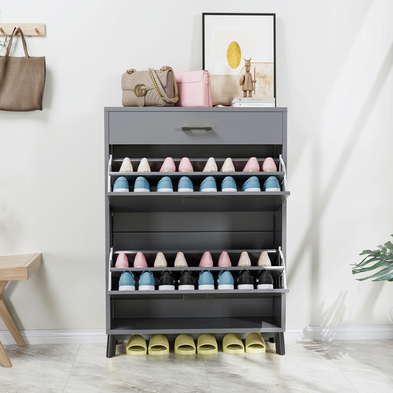 Armoire de rangement pour chaussures pour le vestibule, range-chaussures autoportant avec 2 tiroirs rabattables, range-chaussures dissimulé pour garde-robe de couloir