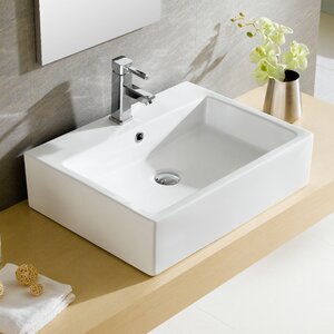 Modern Ceramic Rectangular Vessel Bathroom Sink with Overflow