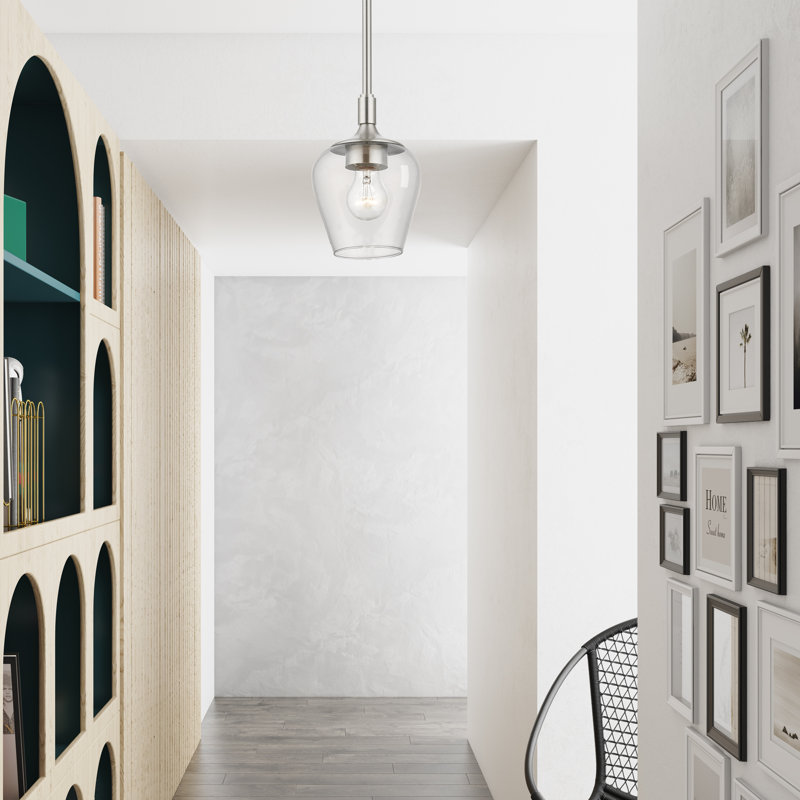 Luminaire suspendu en forme de dôme à 1 lumière Duboise, Nickel brossé