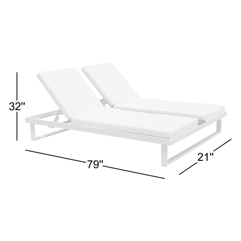 Sandy Double Chaise W60" D79" H15"/36", White, White