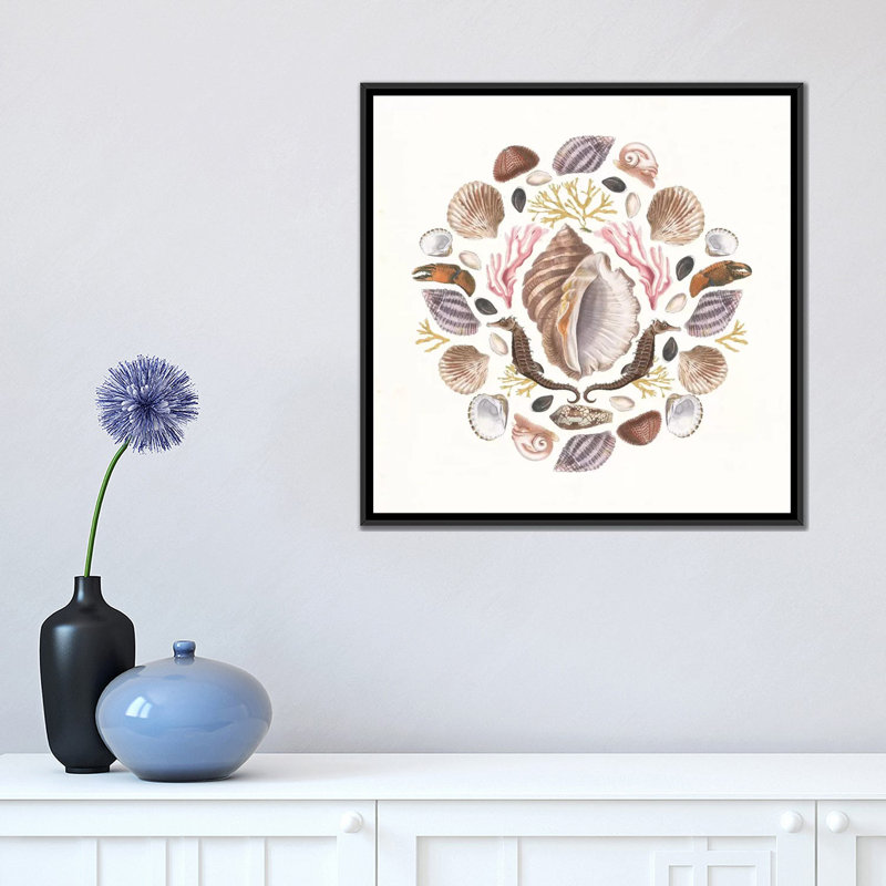 «Ocean Mandala III», impression sur toile, H 18 po x l 18 po x P 1,5 po, Toile avec cadre noir, Pas de tapis