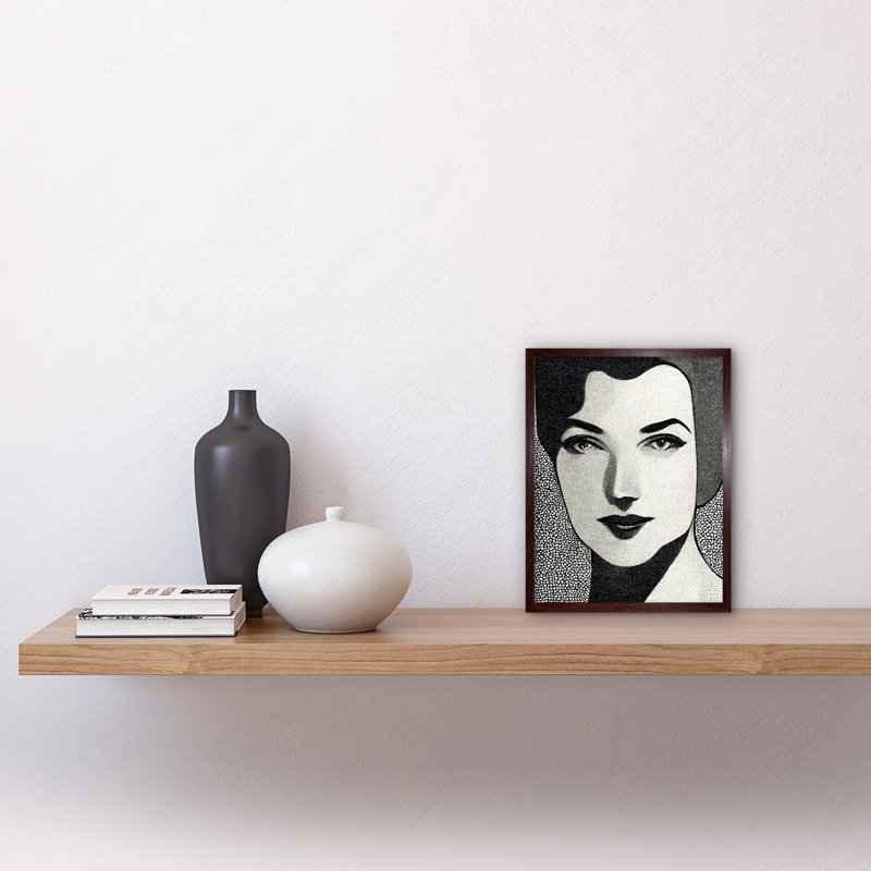 Monochrome Art Deco Woman Charcoal 1 Piece Wall Art, 25.9cm H x 20.6cm W, Brown Framed Paper
