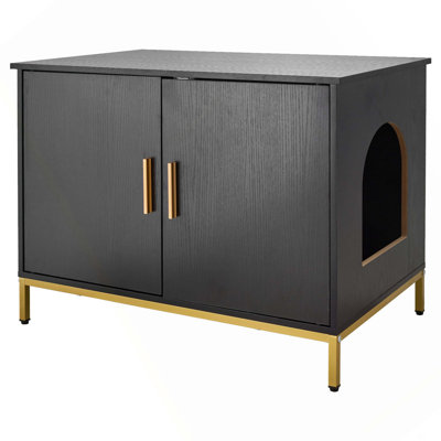 Cat Litter Box Enclosure Furniture, 27.6 In Hidden Litter Box Cabinet With Metal Legs & Handle, Modern Style Cat Washroom House End Table, Fit Most Of Litterbox, For Bedroom Living Room