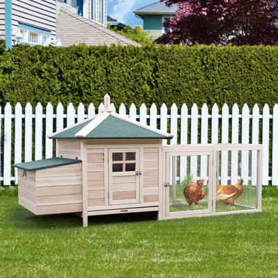 Poulailler d'extérieur 77 po avec nichoir - poulailler en bois pour le jardin. Protégé contre les intempéries, facile d'accès, rampe, ventilé de la cour arrière.
