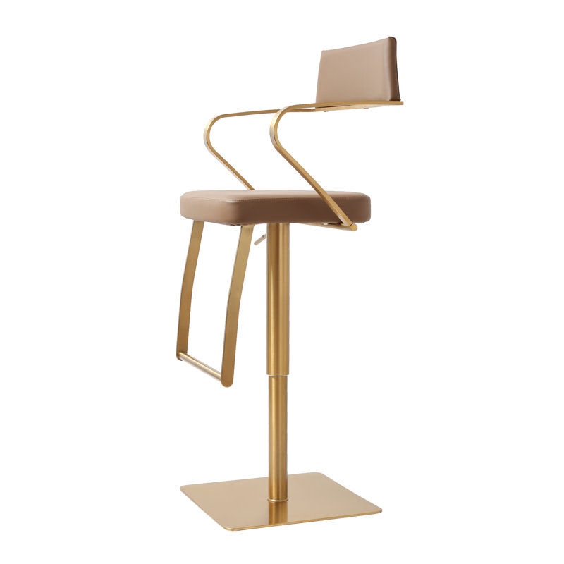 Alfredas Swivel Upholstered Adjustable Height Counter Stool with Metal Frame, Brown/Gold
