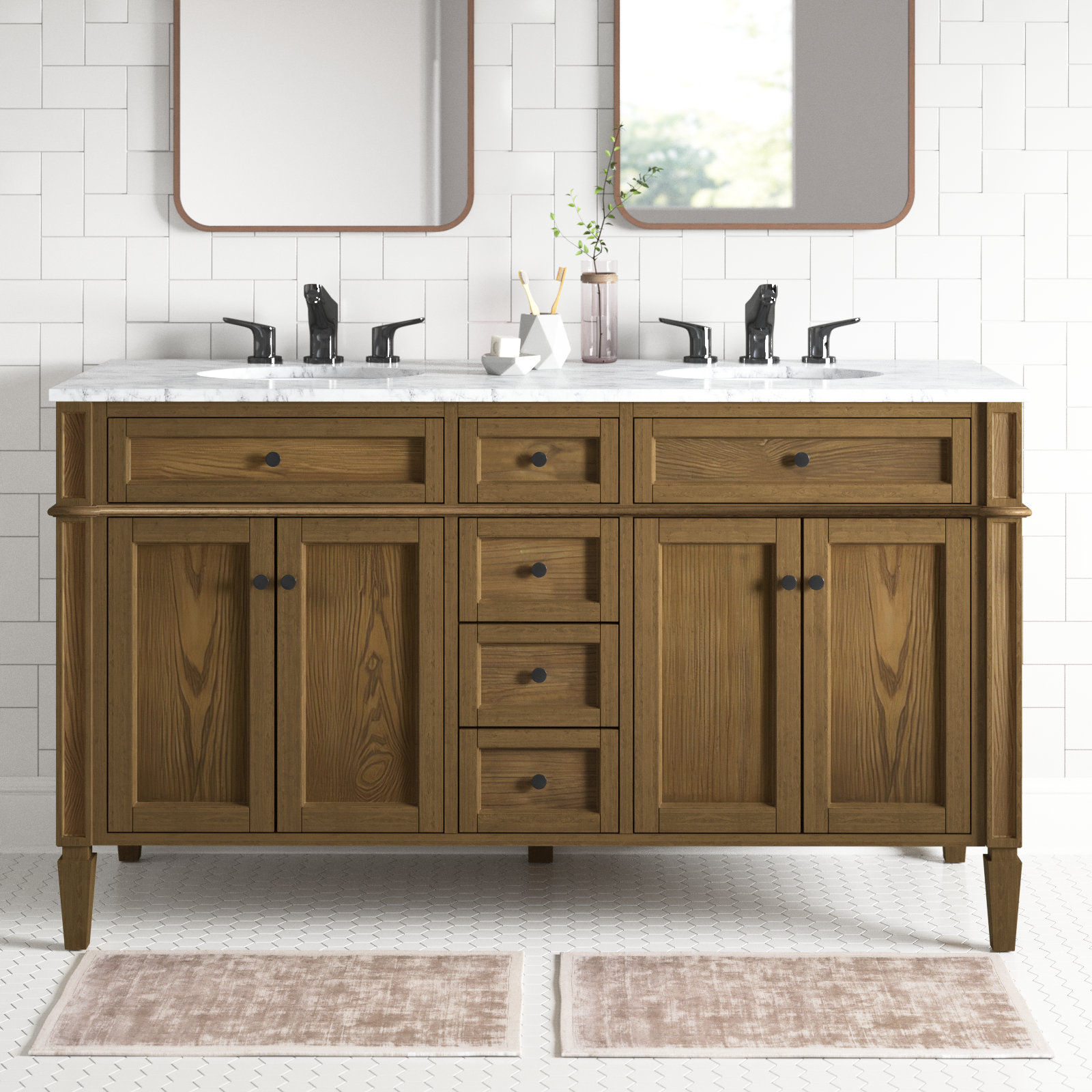 Lark Manor Albalat 60 Free Standing Double Bathroom Vanity With Carrara Marble Top Wayfair 