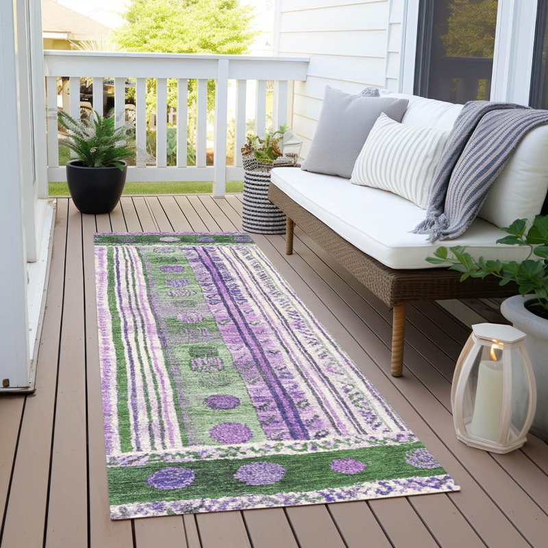 Machine Washable Indoor/Outdoor Xhevrie Green Rug, Runner 2'3" x 7'6"