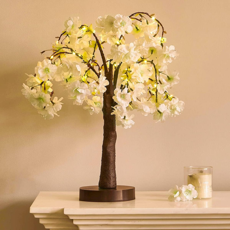 Arbre à fleurs de cerisier blanc 18 po avec 40 lumières DEL, alimenté par pile et par USB pour le mariage et la décoration intérieure