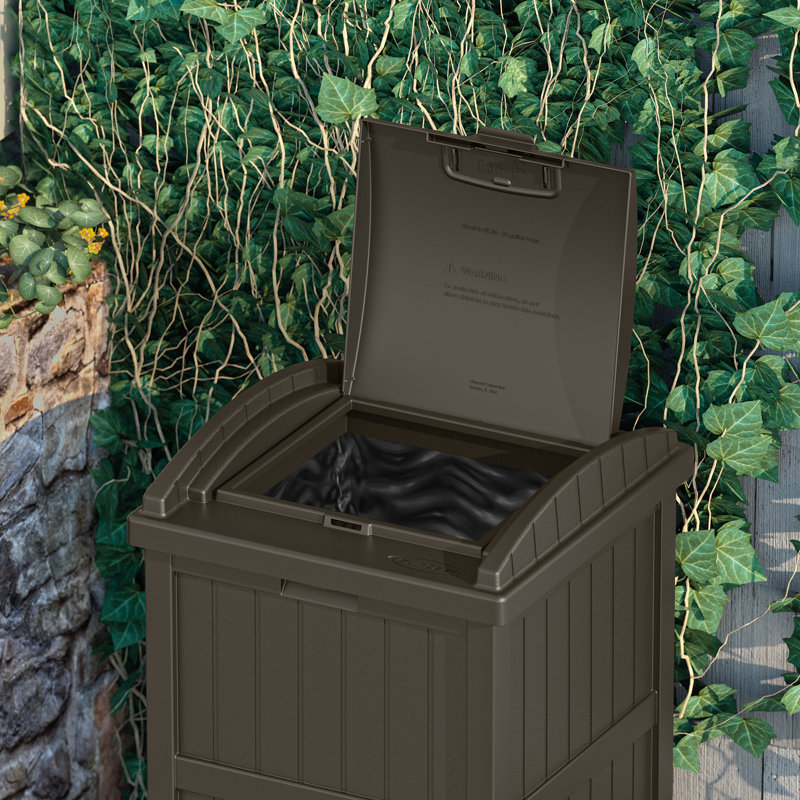 Java Brown 33 Gallon Outdoor Plastic Trash Hideaway