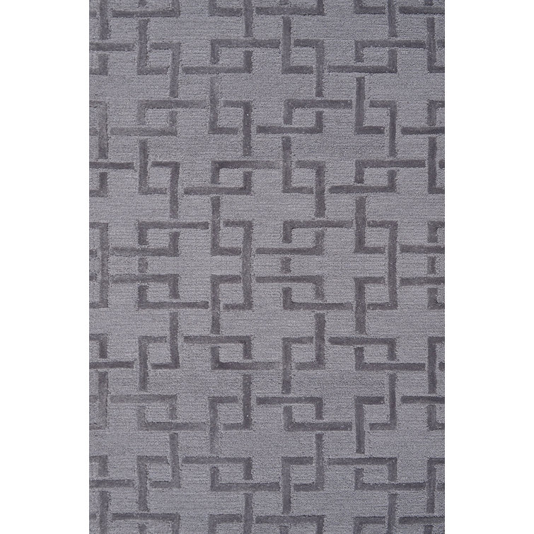 Tapis décoratif gris à motif géométrique fait à la main