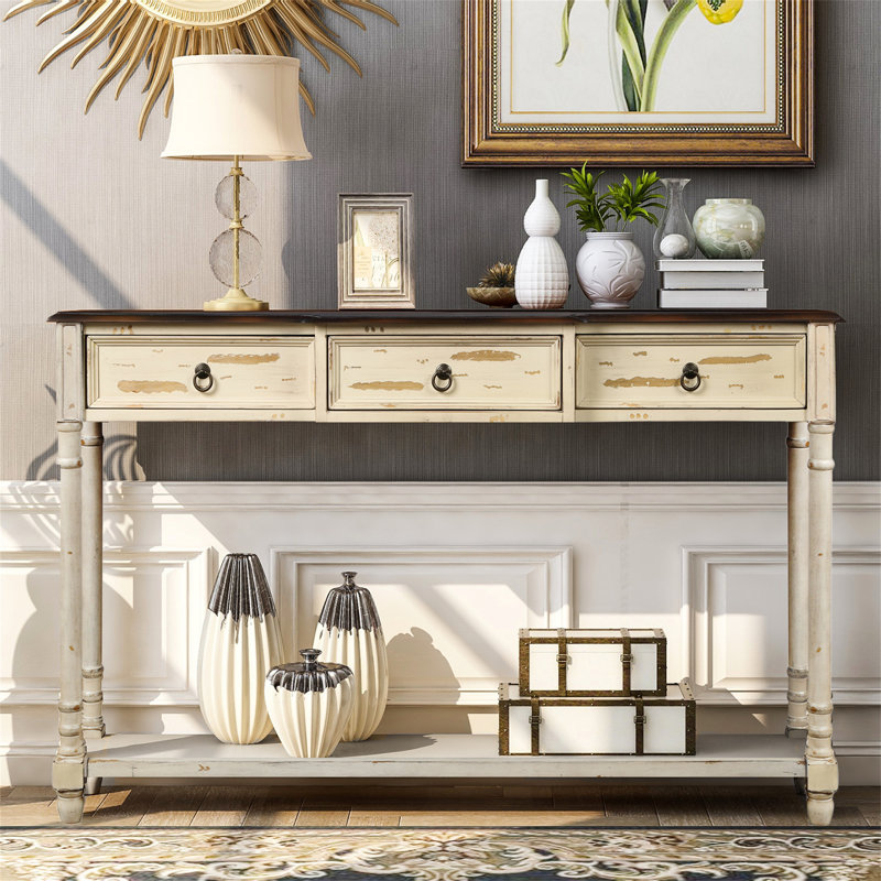 Lizabeth Console Table Sofa Table with Drawers for Entryway,Entry table,Hallway table,Hoyer table, Beige/Dark Brown