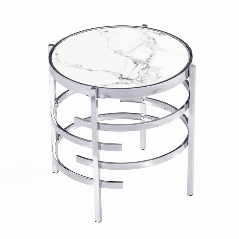 Table de bout ronde avec plateau en pierre frittée