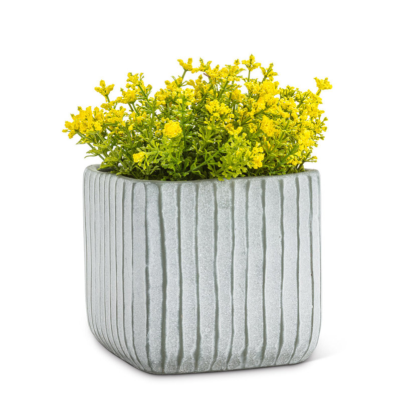 Planter Box, Off White/Green, 5.5" H x 5.5" W x 5.5" D