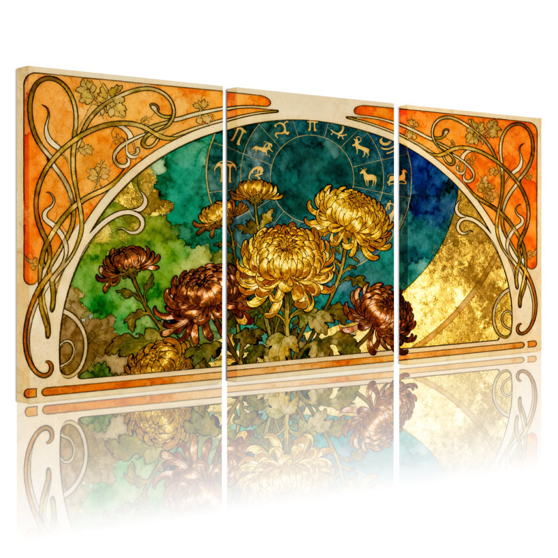 Ensemble de 3 reproductions d'art sur toile Art Nouveau, H 24 po x l 48 po