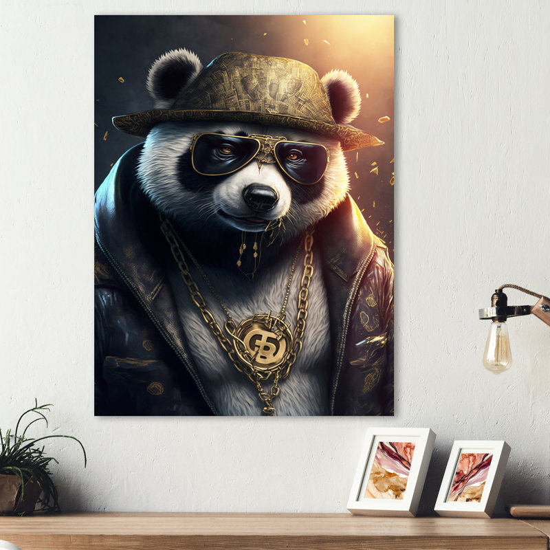 Panda Gangster In NYC I - Décoration murale animaux en métal, H 20 po x l 12 po x P 1 po