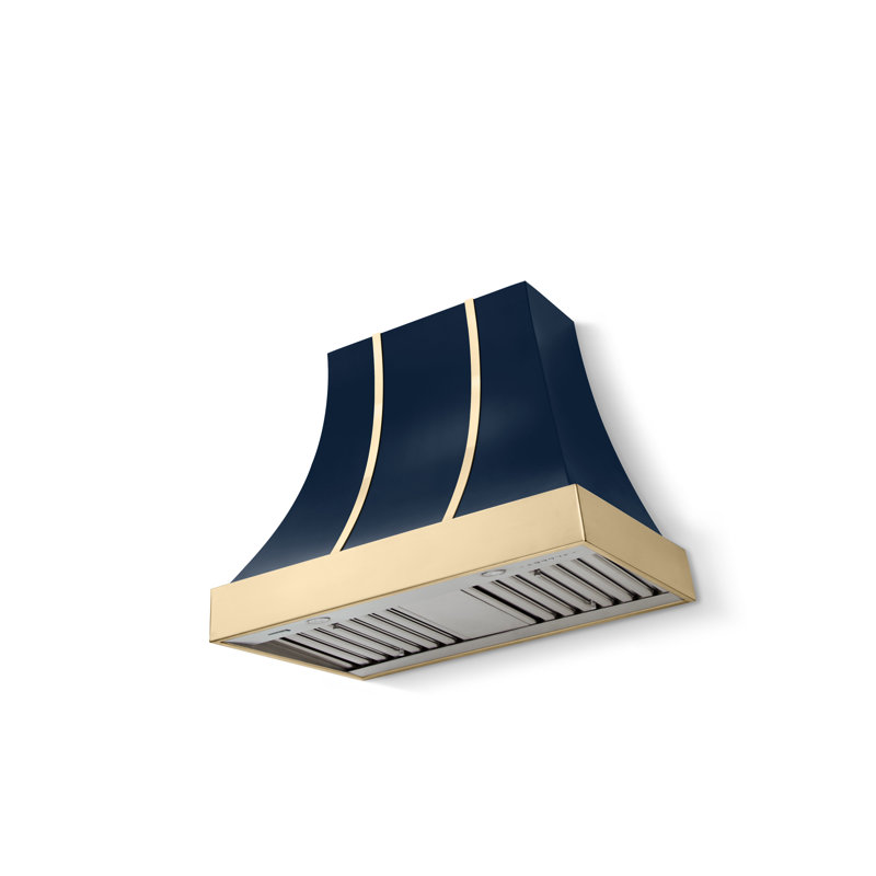Cascade Series 36" Wide x 30" High Wall Hood 600 CFM, Indigo, With Banding, Polished Brass