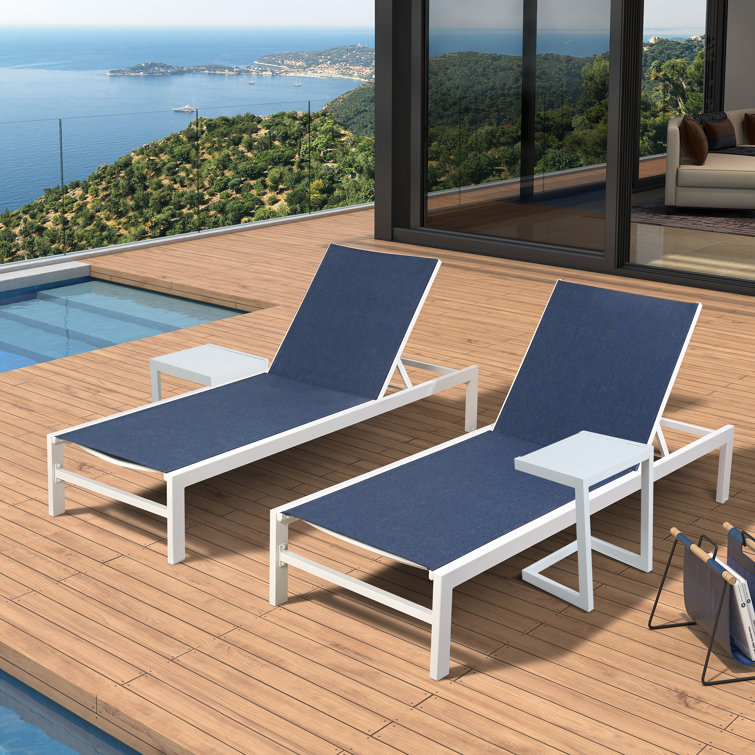 76.8" Long Reclining Chaise Lounge Set with Table