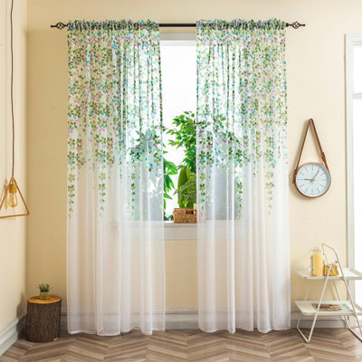 White Floral Sheer Curtains,Butterfly Print- Charming Modern Floral Curtains for Living Room, Dining Room, & Bedroom