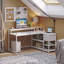 Bureau en L de 55 pouces, bureau d'écriture blanc et blanc avec rehausse de moniteur, tiroirs et tablettes de rangement en forme de L-1715570149