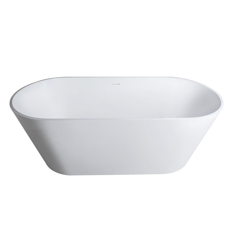 65 Inch Solid Surface Freestanding Oval Bathtub, Contemporary Style, Matte Finish For Small To Medium Hotel Bathrooms Soaking Modern