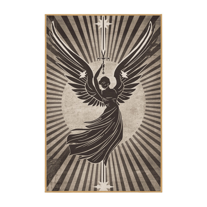 Tapis chic et luxueux lavable à la machine Cilegon Angelic Warrior Sword, 6 X 9