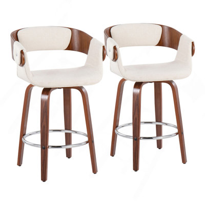 Elisa Mid-Century Modern Counter Stool In Walnut And Cream Fabric By Lumisource - Set Of 2 by Corrigan Studio