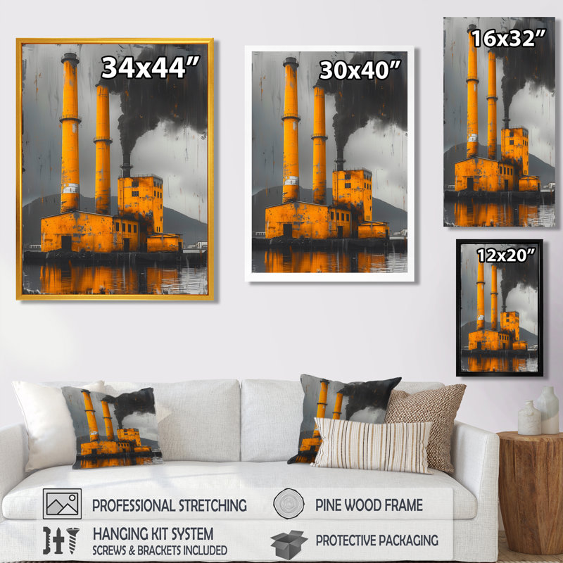 «Yellow Power Electric Eclipse Power Plant II - Power Plants», art mural, Cadre flottant noir, H 40 po x l 30 po