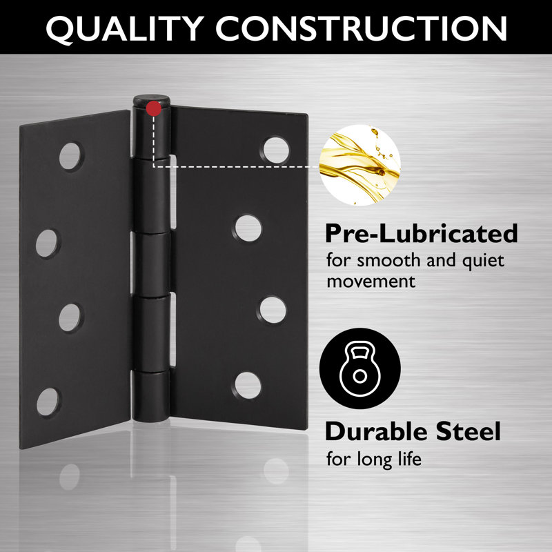 Matte Black Steel 4'' x 4'' Door Hinges with Removable Pin