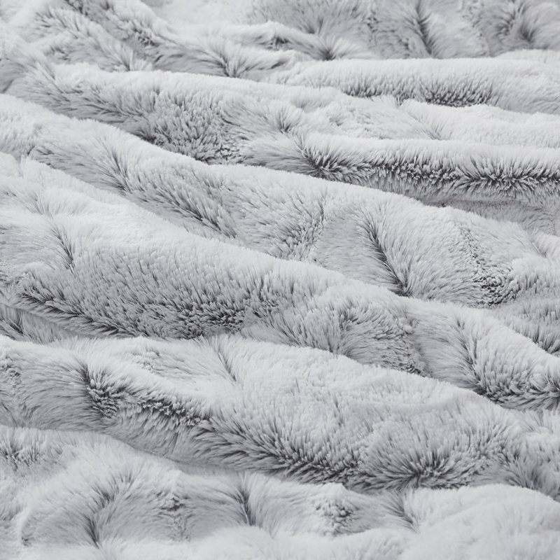 Ensemble d'édredon en fausse fourrure 3 pièces pour lit double / grand, Gris clair, Édredon simple