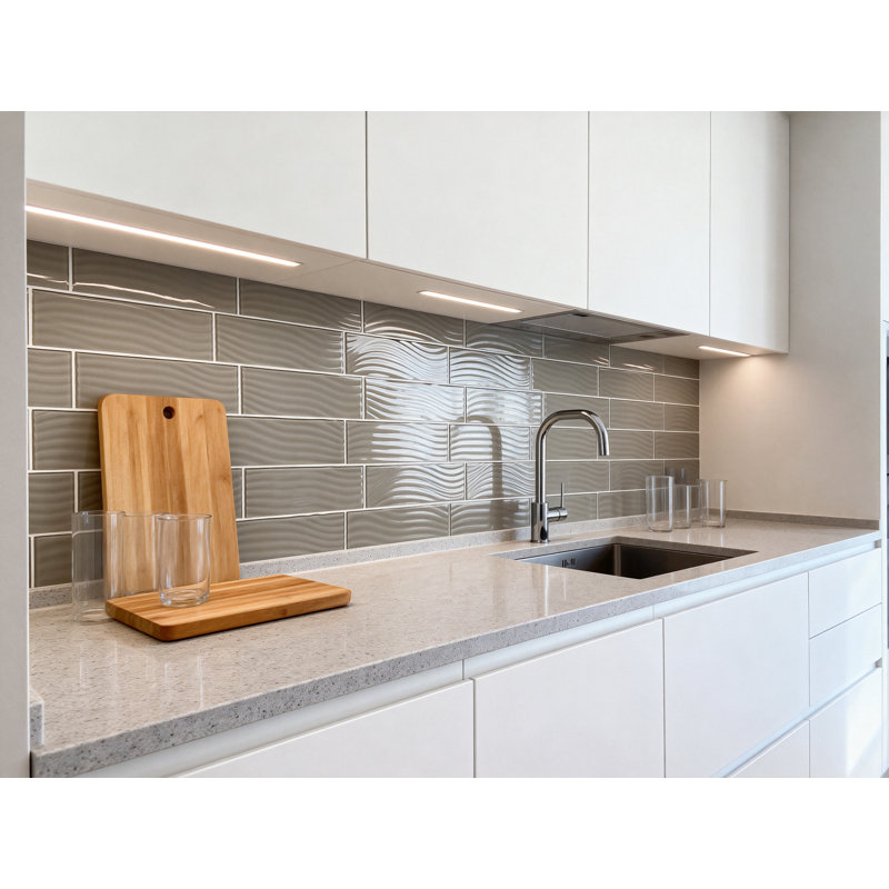 Pacific 4 in. x 12 in. Textured Glass Straight Edge Subway Decorative Kitchen & Bathroom Wall Tile, Tawny