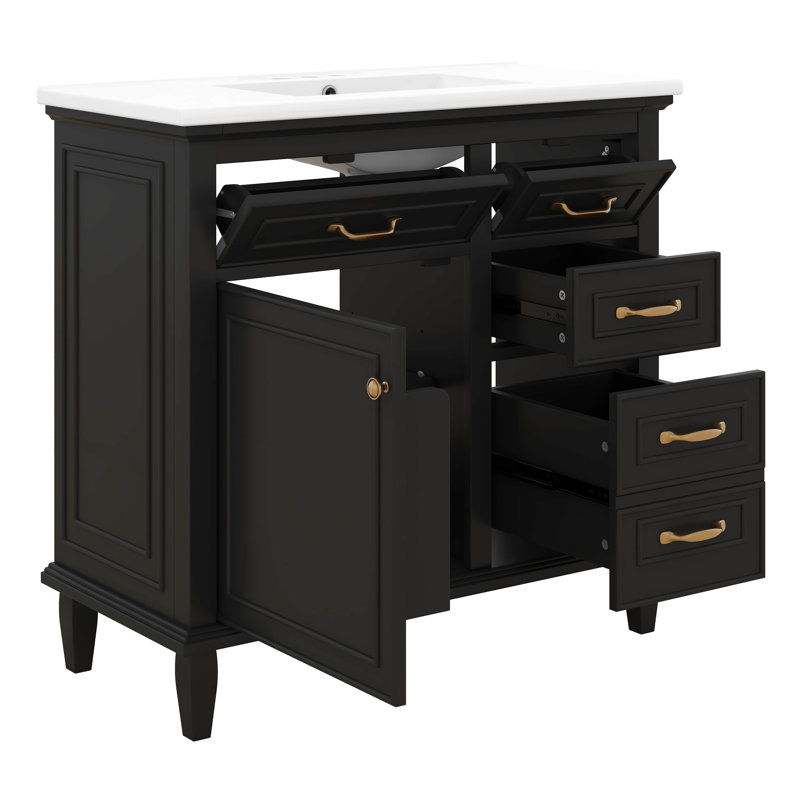 Meuble-lavabo 36 po avec lavabo, meuble-lavabo simple avec armoire, 2 tiroirs rabattables, 2 tiroirs et tablette réglable